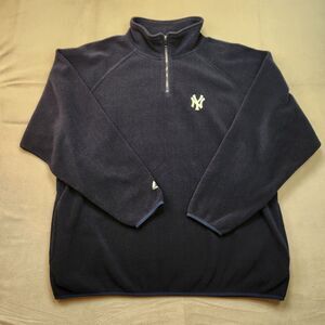 VTG Majestic New York Yankees Fleece 1/4 Zip Pullover Men's XL Blue MLB Baseball
